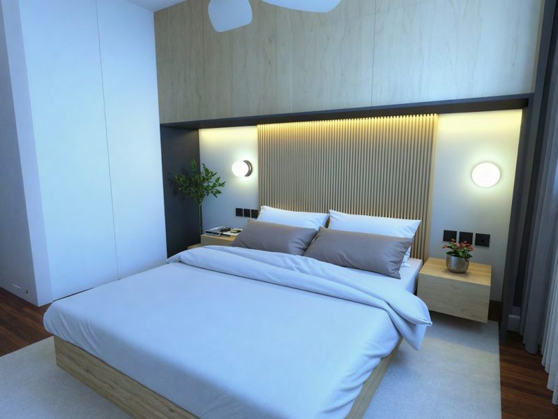 Modern Queen Size Wooden Royal Bed with Side Tables